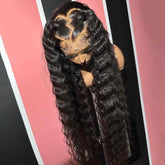 13x4 Natural Black Deep Wave Lace Frontal Wig 180% Density